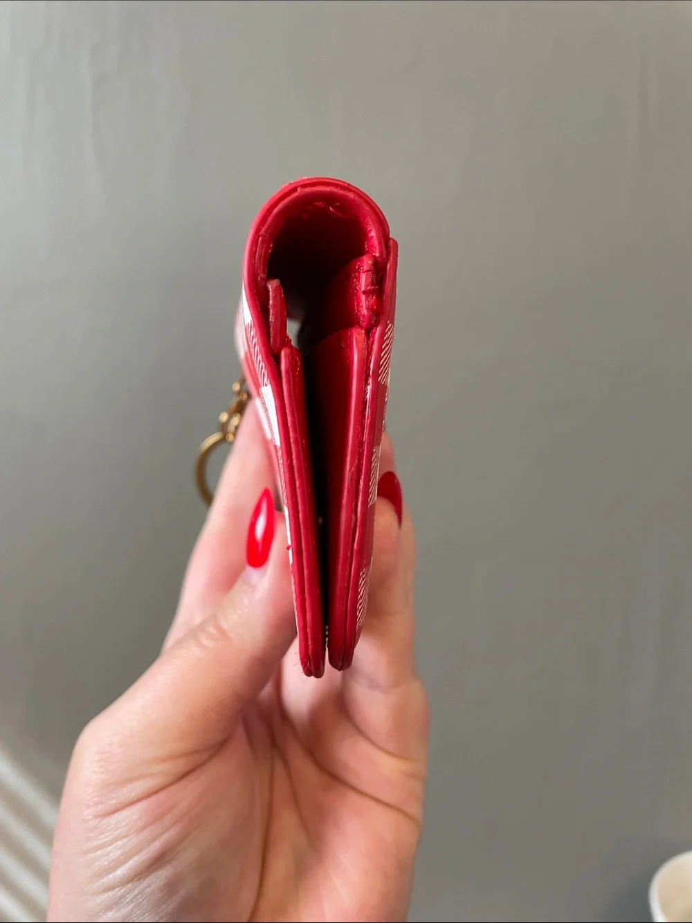 Steve Madden Red Gingham Card Holder Keychain - EUC